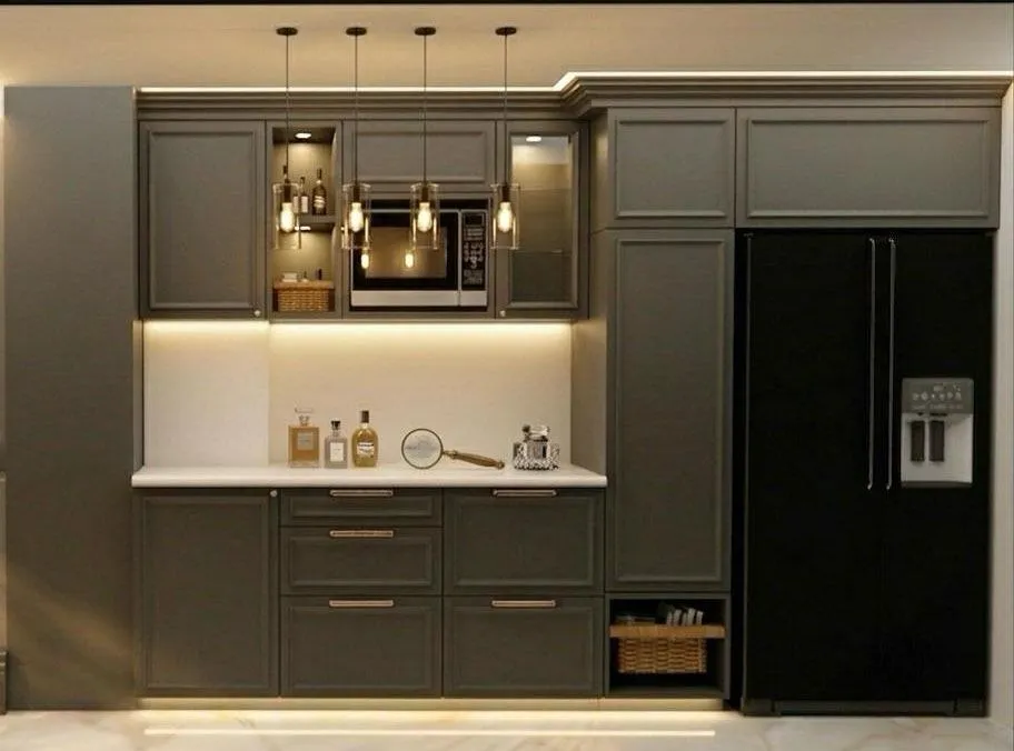 Custom kitchen storage detail with premium finishes by PITSAL Interio