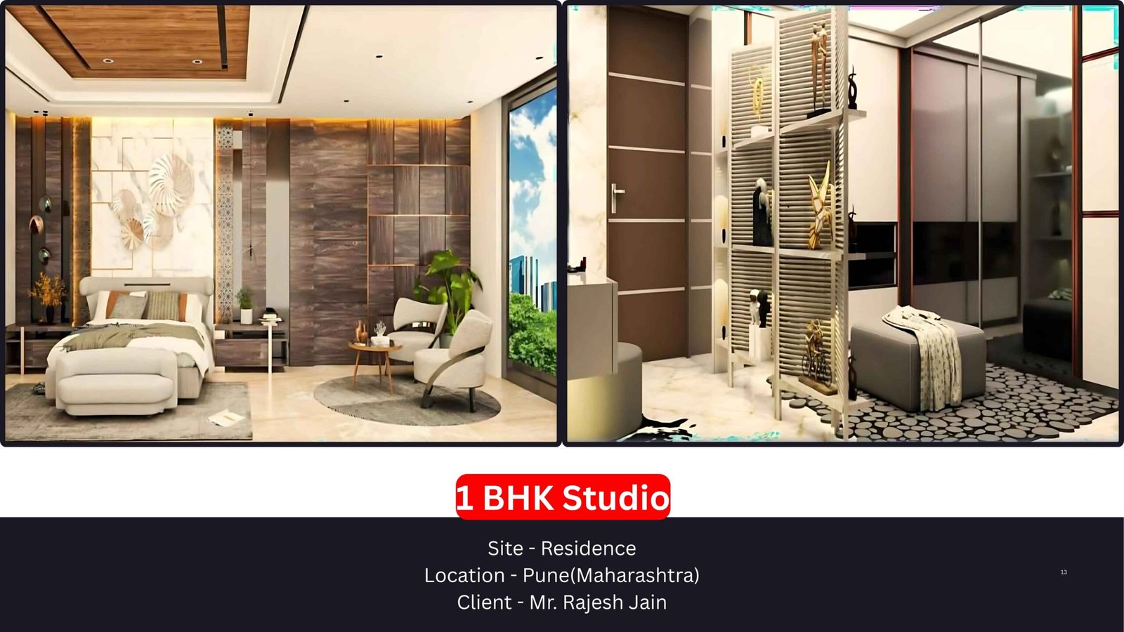 Luxury 1BHK studio apartment interior in Pune by PITSAL Interio