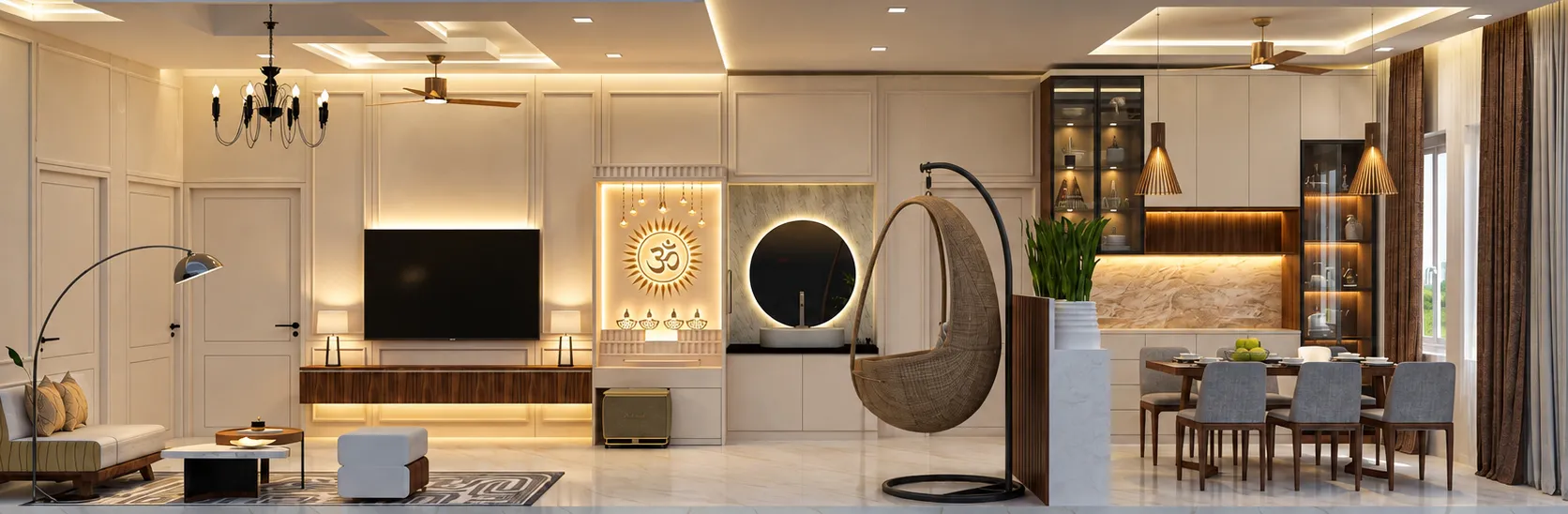 Luxury bedroom interior with warm lighting by PITSAL Interio
