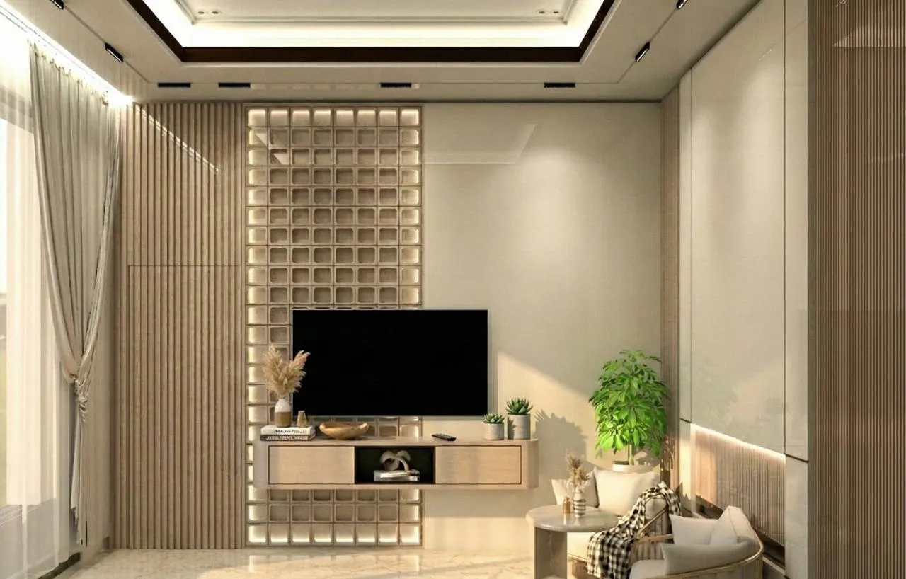 Custom bedroom TV unit and storage design by PITSAL Interio