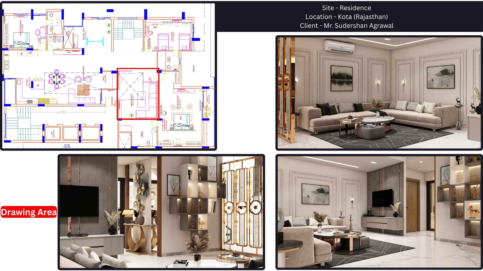 Kota residence full home interior design with drawing room and bedrooms by PITSAL Interio