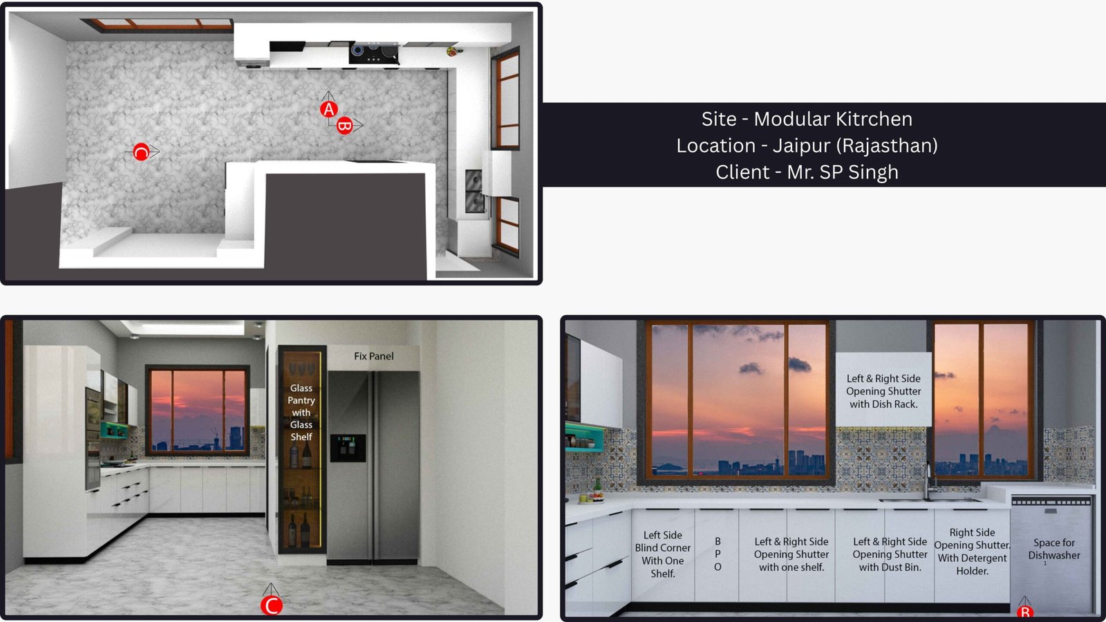 Modern modular kitchen design in Jaipur with appliance unit and storage planning by PITSAL Interio